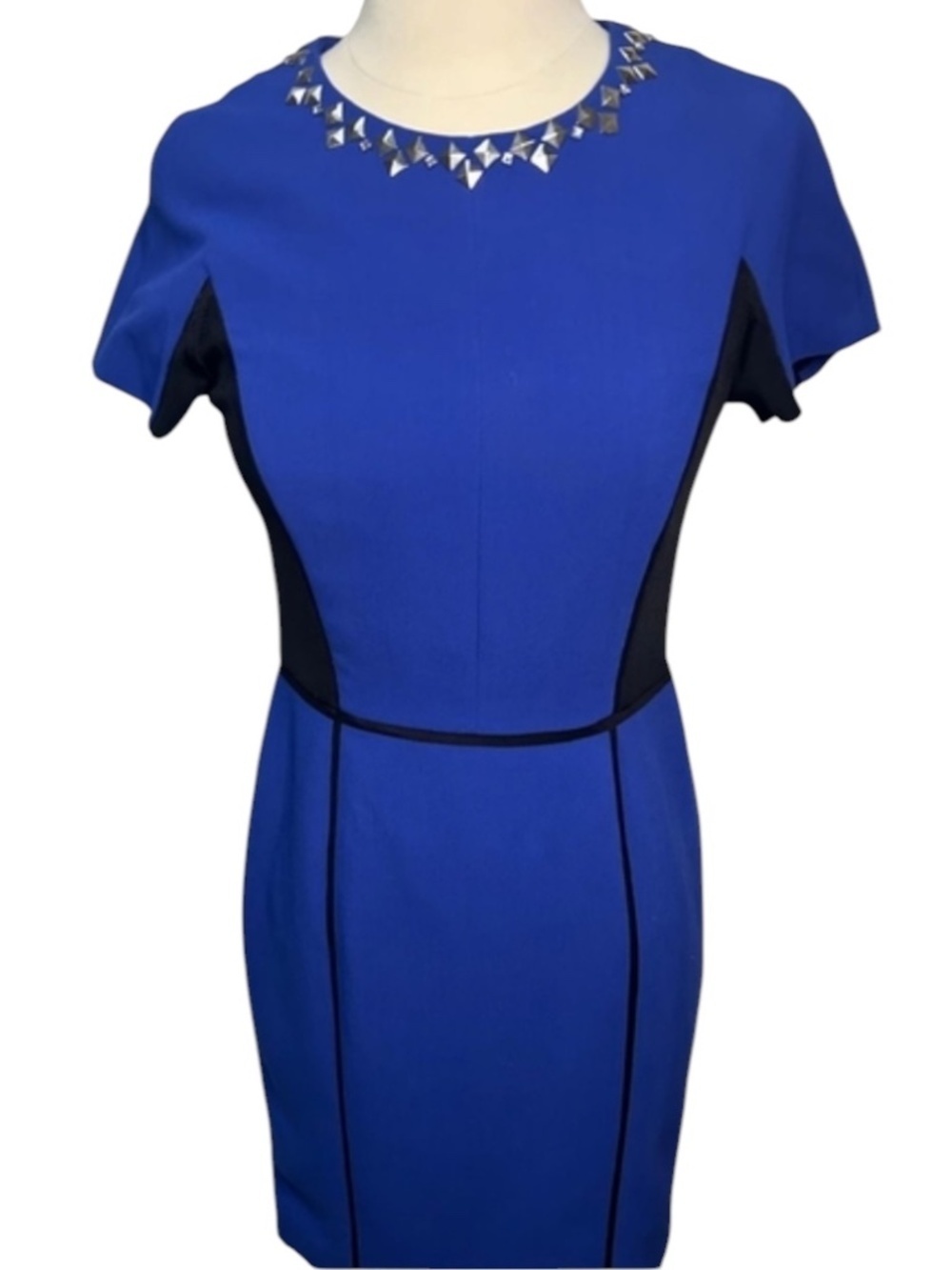 Rebecca Taylor Royal Blue & Black Silver Stud Embellishments Mini Dress Size 4